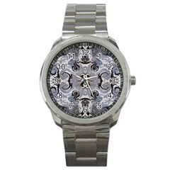 Grey Layers Marbling Sport Metal Watch by kaleidomarblingart