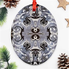 Grey Layers Marbling Oval Filigree Ornament (two Sides) by kaleidomarblingart