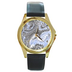 Celeste Grey Module Round Gold Metal Watch by kaleidomarblingart