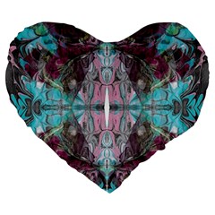 Marbling Symmetry Large 19  Premium Flano Heart Shape Cushions by kaleidomarblingart