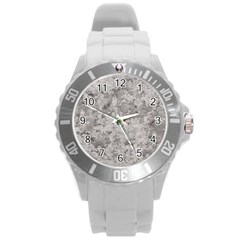 Silver Abstract Grunge Texture Print Round Plastic Sport Watch (l) by dflcprintsclothing