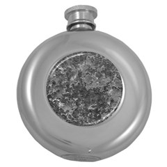 Dark Grey Abstract Grunge Texture Print Round Hip Flask (5 Oz) by dflcprintsclothing