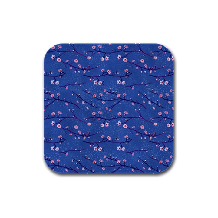 Branches With Peach Flowers Rubber Square Coaster (4 pack) 