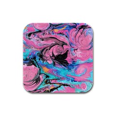 Marbling Abstract Rubber Square Coaster (4 Pack)  by kaleidomarblingart