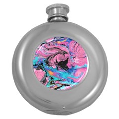 Marbling Abstract Round Hip Flask (5 Oz) by kaleidomarblingart