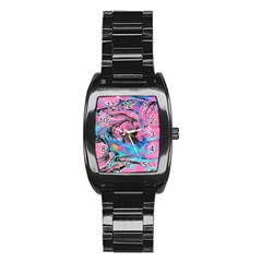 Marbling Abstract Stainless Steel Barrel Watch by kaleidomarblingart