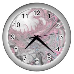 Painted Petals-marbling Wall Clock (silver) by kaleidomarblingart