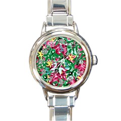 Floral-diamonte Round Italian Charm Watch