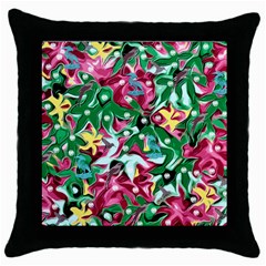 Floral-diamonte Throw Pillow Case (Black)