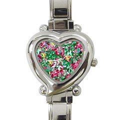 Floral-diamonte Heart Italian Charm Watch