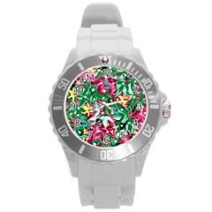 Floral-diamonte Round Plastic Sport Watch (L)