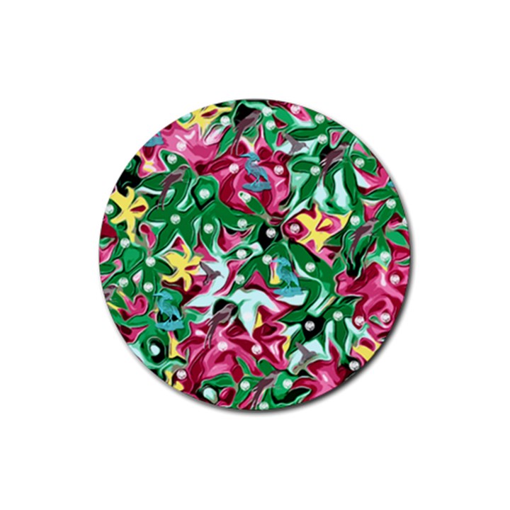 Floral-diamonte Rubber Round Coaster (4 pack) 