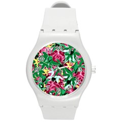 Floral-abstract Round Plastic Sport Watch (m) by PollyParadise