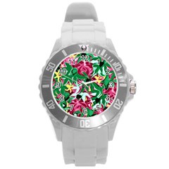 Floral-abstract Round Plastic Sport Watch (l) by PollyParadise