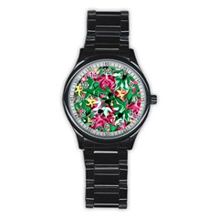 Floral-abstract Stainless Steel Round Watch by PollyParadise