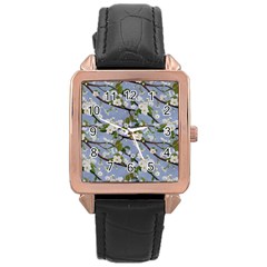 Pear Branch With Flowers Rose Gold Leather Watch  by SychEva