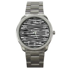 Zebra Stripes, Black And White Asymmetric Lines, Wildlife Pattern Sport Metal Watch by Casemiro