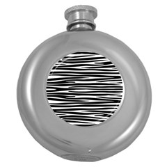 Zebra Stripes, Black And White Asymmetric Lines, Wildlife Pattern Round Hip Flask (5 Oz) by Casemiro