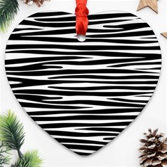 Zebra Stripes, Black And White Asymmetric Lines, Wildlife Pattern Heart Ornament (two Sides) by Casemiro