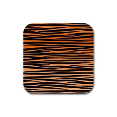 Tiger Stripes, Black And Orange, Asymmetric Lines, Wildlife Pattern Rubber Square Coaster (4 Pack)  by Casemiro