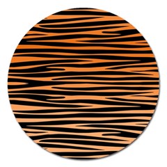 Tiger Stripes, Black And Orange, Asymmetric Lines, Wildlife Pattern Magnet 5  (round) by Casemiro