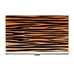 Tiger Stripes, Black And Orange, Asymmetric Lines, Wildlife Pattern Business Card Holder by Casemiro