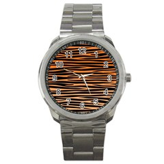 Tiger Stripes, Black And Orange, Asymmetric Lines, Wildlife Pattern Sport Metal Watch by Casemiro