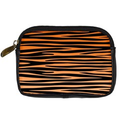 Tiger Stripes, Black And Orange, Asymmetric Lines, Wildlife Pattern Digital Camera Leather Case by Casemiro