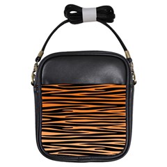 Tiger Stripes, Black And Orange, Asymmetric Lines, Wildlife Pattern Girls Sling Bag by Casemiro