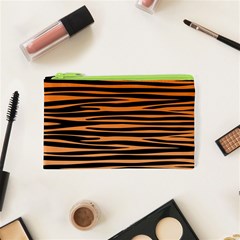 Tiger Stripes, Black And Orange, Asymmetric Lines, Wildlife Pattern Cosmetic Bag (xs) by Casemiro