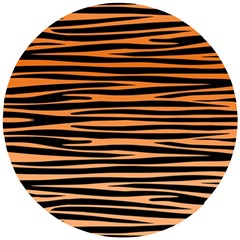 Tiger Stripes, Black And Orange, Asymmetric Lines, Wildlife Pattern Wooden Puzzle Round by Casemiro