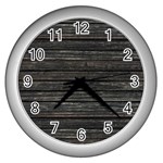 Wooden Linear Geometric Design Wall Clock (Silver) Front