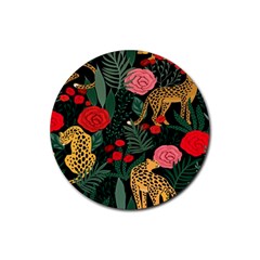 Leopardrose Rubber Round Coaster (4 Pack)  by PollyParadise