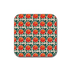 Rose Ornament Rubber Coaster (square)  by SychEva