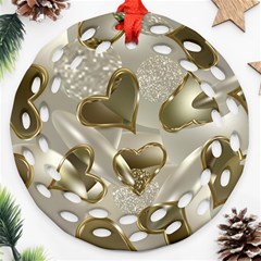   Golden Hearts Ornament (round Filigree) by Galinka