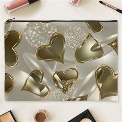   Golden Hearts Cosmetic Bag (xxxl) by Galinka