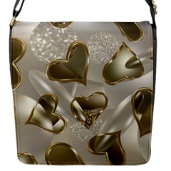   Golden Hearts Flap Closure Messenger Bag (s) by Galinka