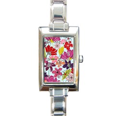 Flower Pattern Rectangle Italian Charm Watch by Galinka