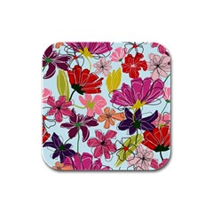 Flower Pattern Rubber Square Coaster (4 Pack) 