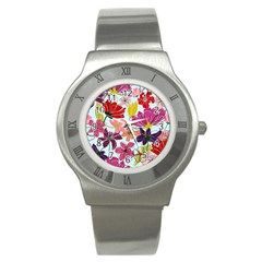 Flower Pattern Stainless Steel Watch by Galinka