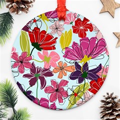 Flower Pattern Round Ornament (two Sides)