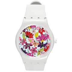 Flower Pattern Round Plastic Sport Watch (m)