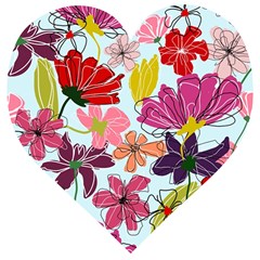 Flower Pattern Wooden Puzzle Heart