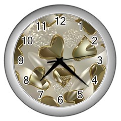   Golden Hearts Wall Clock (silver) by Galinka