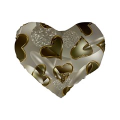   Golden Hearts Standard 16  Premium Flano Heart Shape Cushions by Galinka