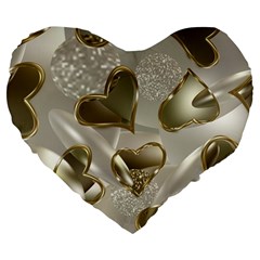   Golden Hearts Large 19  Premium Flano Heart Shape Cushions by Galinka