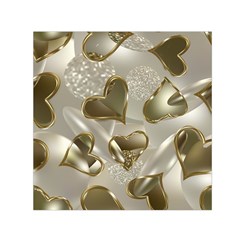   Golden Hearts Small Satin Scarf (square) by Galinka