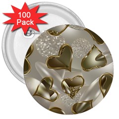   Golden Hearts 3  Buttons (100 Pack)  by Galinka