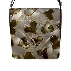   Golden Hearts Flap Closure Messenger Bag (l) by Galinka