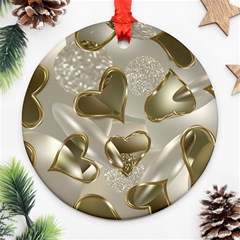   Golden Hearts Round Ornament (two Sides) by Galinka